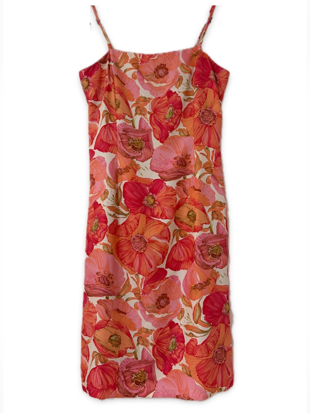 Ann Taylor Floral Midi Dress in Red, Pink, Orange